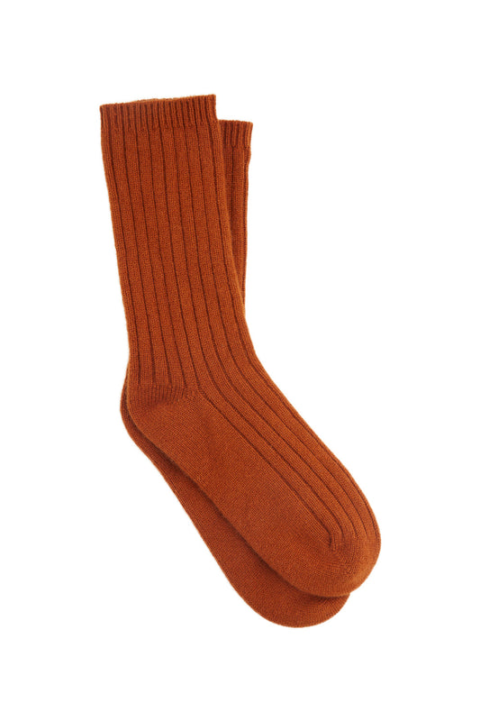 100% Cashmere Rib Socks Rust