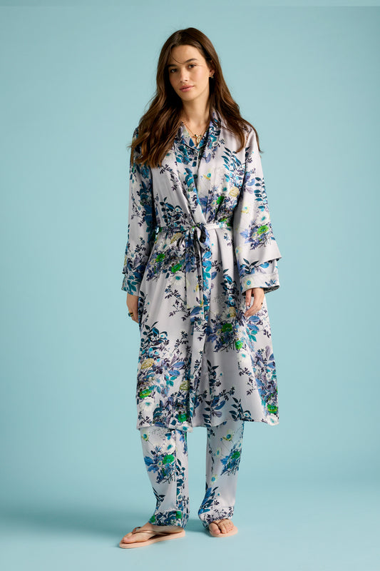 Love Letter Silk Maxi Robe Skyway Blue