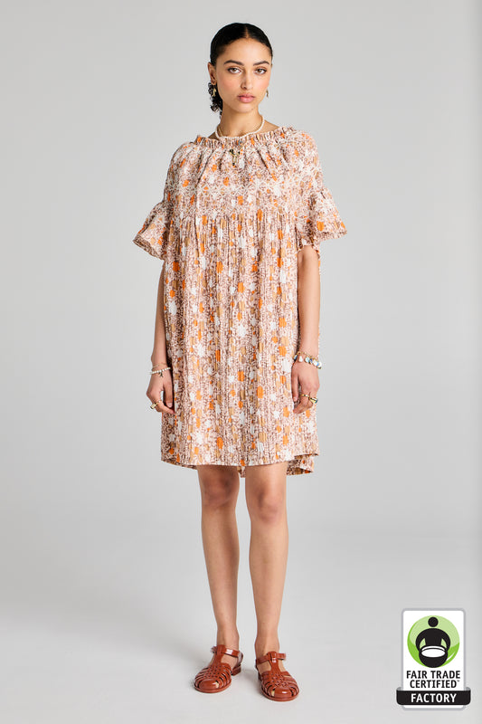 Theia Smocked Mini Dress Pink Multi/White Smocking