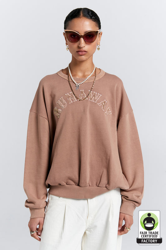 Runaway College Organic Cotton Crewneck Sweatshirt Taupe