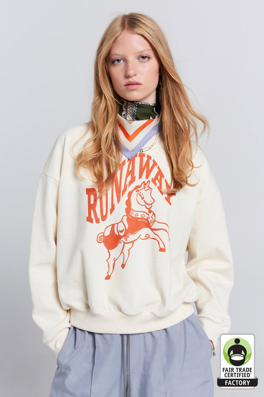 Runaway Carousel Organic Cotton Crewneck Sweatshirt Ecru/Tangerine