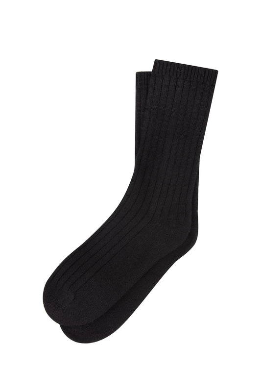 100% Cashmere Rib Socks Black