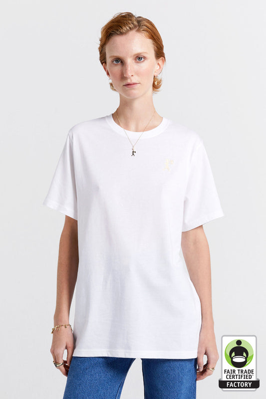 Embroidered Runaway Girl Classic Organic Cotton T-Shirt White