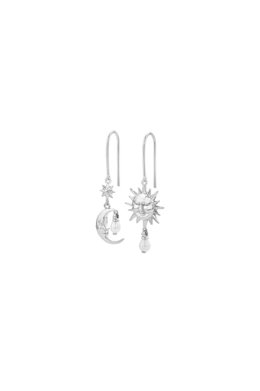 Sun & Moon Earrings with 2 x 5mm Teardrop Freshwater Pearls Silver