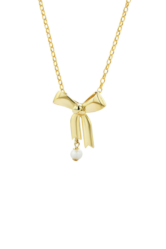 Bow Necklace with 5.5mm Freshwater Pearl Gold-Plated