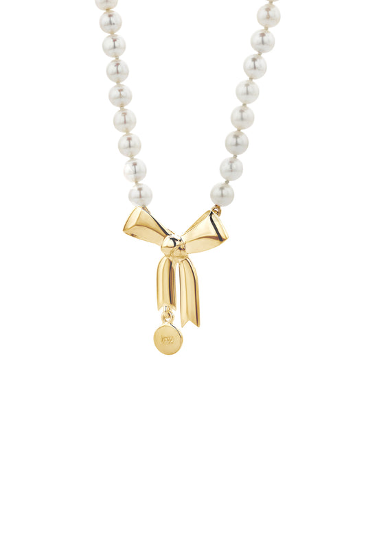 Bow & Pearls Necklace with Freshwater Pearls Gold
