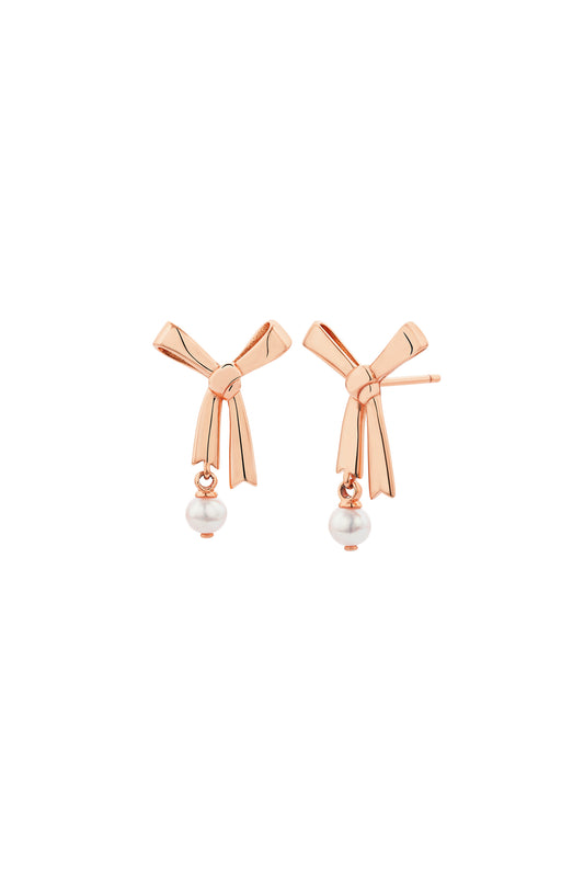 Pearl Bow Studs Rose Gold
