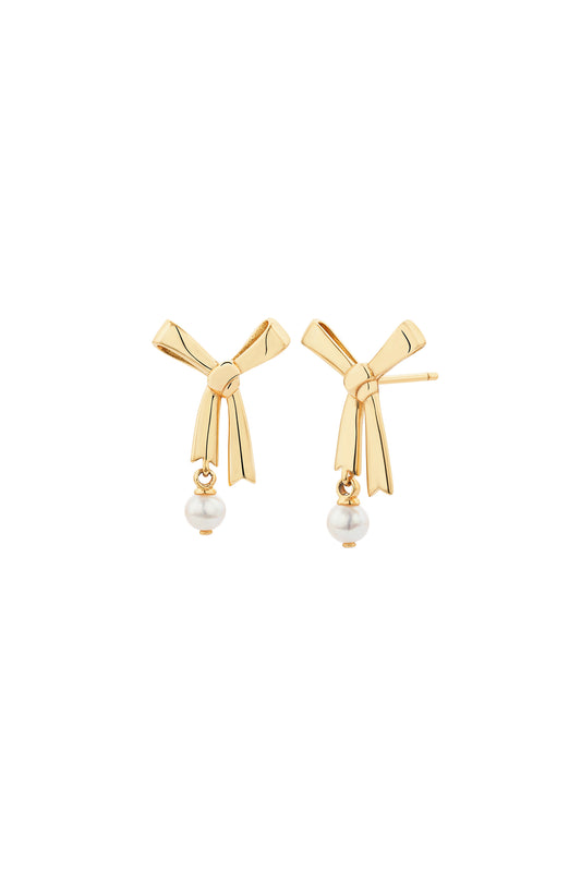 Pearl Bow Studs Gold-Plated