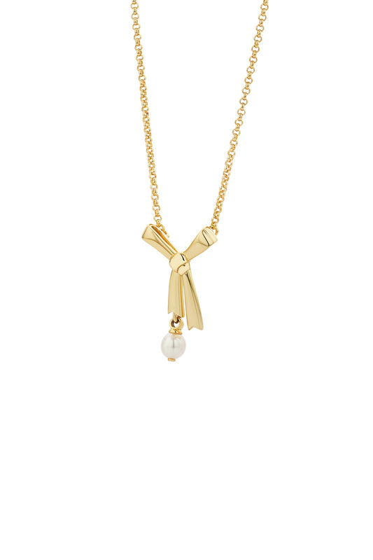 Pearl Bow Necklace Gold-Plated