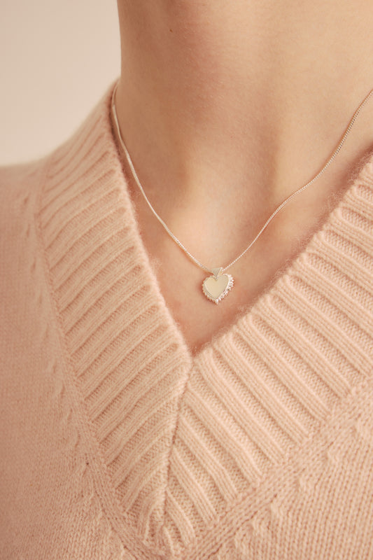 Flaming Mother-of-Pearl Heart Necklace Silver