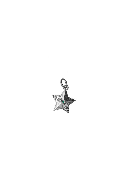 Victory Star Charm with 1X1.75mm Biron Emerald Silver