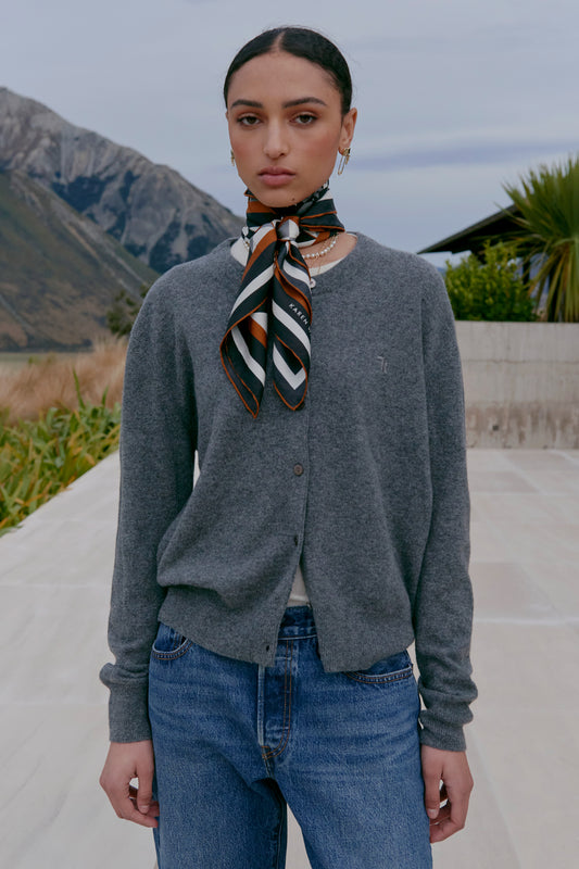 Posy Cashmere K Cardigan Charcoal Marle
