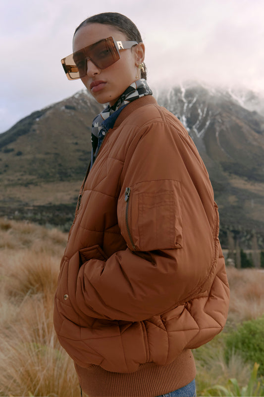 Quilted Bomber Jacket Dark Tan